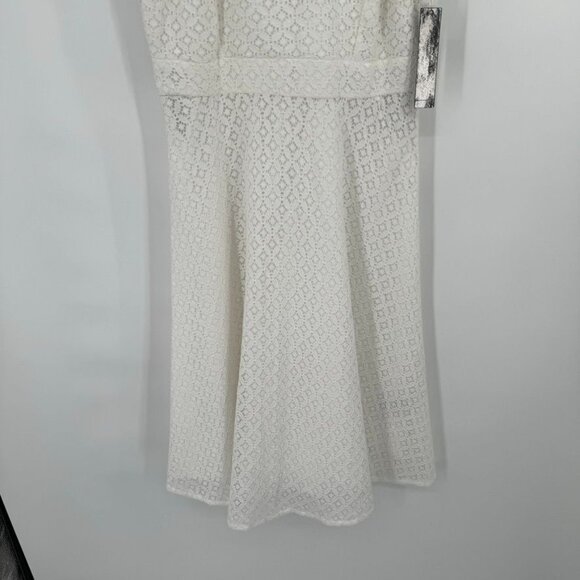 Tahari white eyelet Sleeveless Dress Womens Size 10 cotton mock neck tie new - Picture 5 of 14